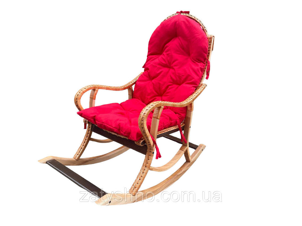 Крісло гойдалка з лози з червоною подушкою Київ - фото 4