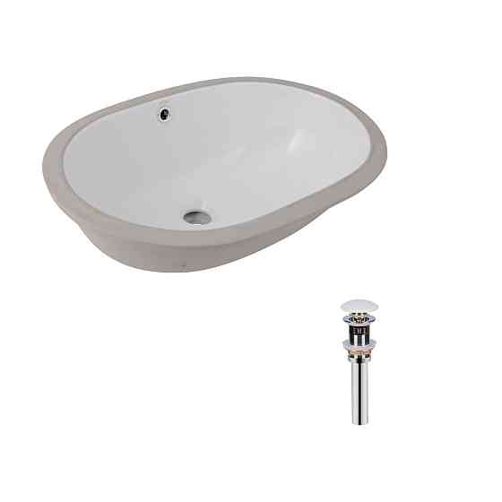 Комплект Qtap Stork: Раковина врезная овальная 570x390x210 мм White + Донный клапан PU02O Киев