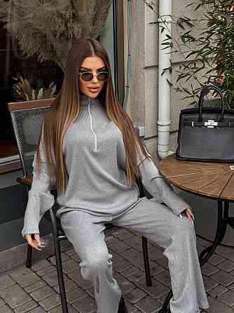 Жіночий стильний повсякденний костюм турецький ангора рубчик Сірий, 40/42 Одеса