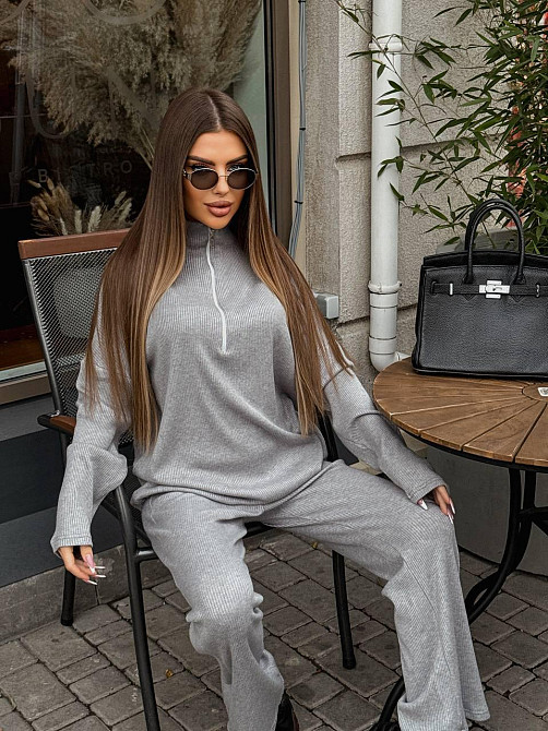 Жіночий стильний повсякденний костюм турецький ангора рубчик Сірий, 40/42 Одеса - фото 5