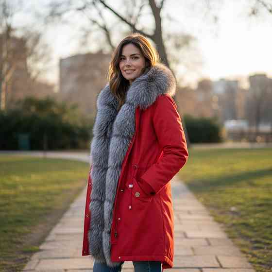 Парка женская с мехом чернобурки Красный 52 95см Харьков