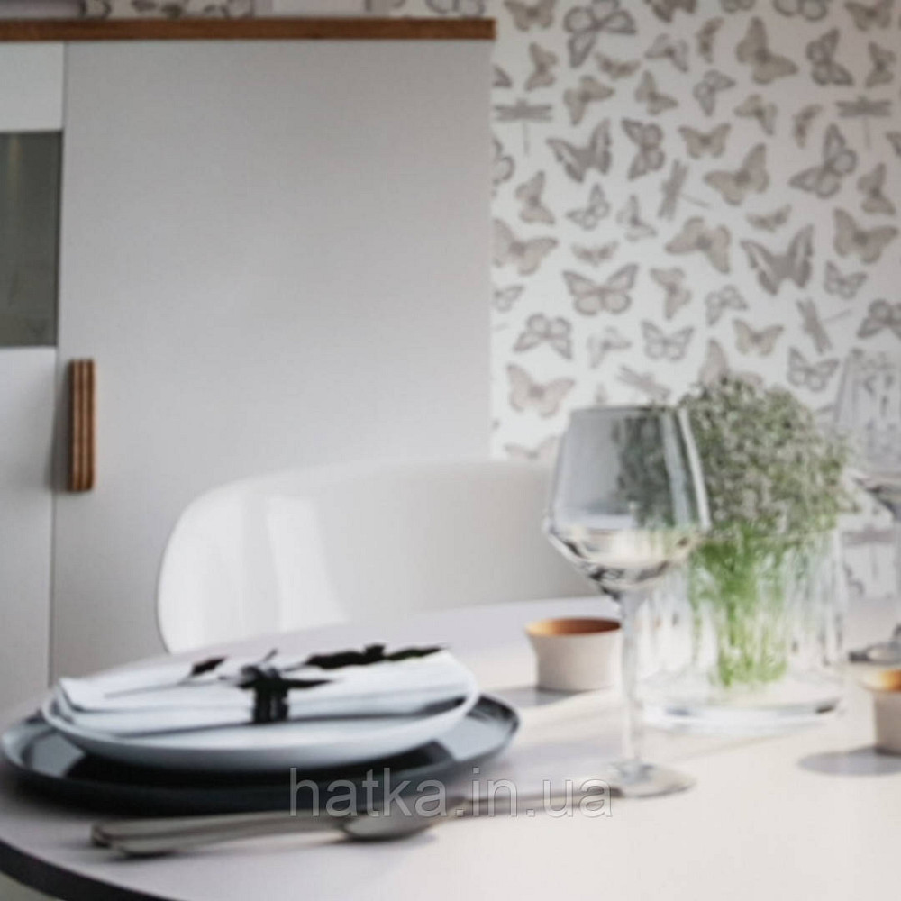 Обои виниловые на флизелине Marburg 82128 Felicita бабочки стрекозы серые бежевые белые на молочном фоне Киев - изображение 1