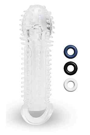 Насадка на пенис с рельефом Size-Up с 3 кольцами, прозрачная, 15.5 см Sex Aura Киев