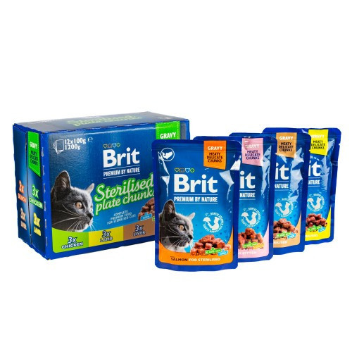 Вологий корм Brit Premium Cat Набір паучів сімейна тарілка для стерилізованих котів, асорті 4 смаки, 100 г х 12 шт Київ - фото 5