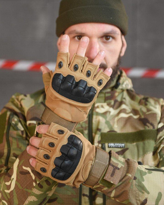 Безпалі тактичні рукавички кайот НП5236 Одеса - фото 1