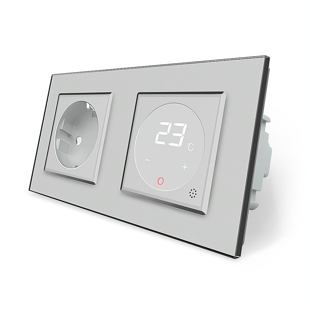 Комбінований терморегулятор (термостат) програмований для електричної теплої підлоги та розетка LIVOLO, сірий скляний, в одній рамці (VL-C7C1EU1TM2-15 Коломия - фото 3
