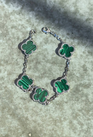 Van Cleef подарунковий набір 2 предмети / сережки і браслети / зелений колір під малхіт / біле золото AU 750 / проба, гравіювання Одеса