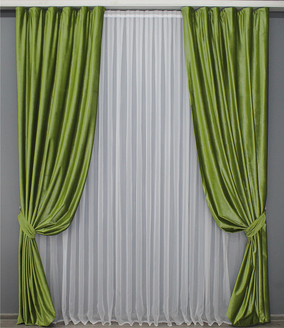 Комплект готовых штор VR-Textil Бархат № 902ш Салатовый 150х280 см 2 шт (30-707) Киев - изображение 2
