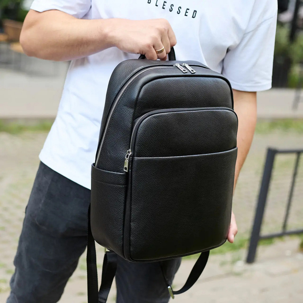 Класичний чорний чоловічий рюкзак з натуральної шкіри діловий, офісний, для ноутбука Київ - фото 5