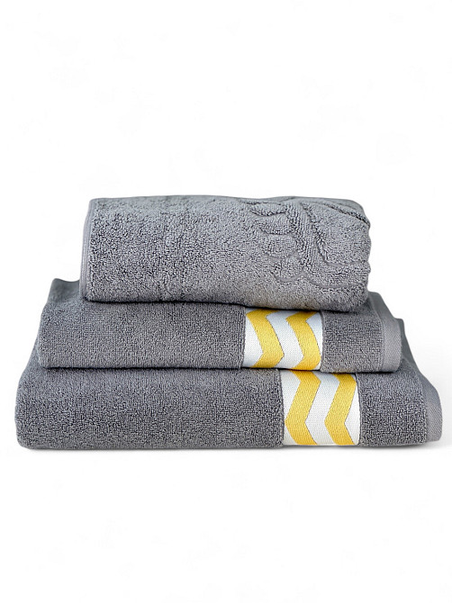Комплект махровых полотенец с дизайном + коврик для ног Ideal Textile Сірий Черновцы - изображение 2