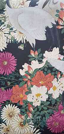 Шпалери вінілові на флізеліні Rasch Clasik 0,53х10 птиці цаплі квіти листя яскраві бузкові рожеві на чорному Київ