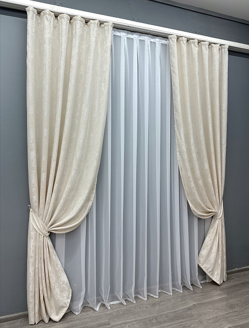 Комплект готовых штор VR-Textil Жаккард Sultan YL № 1763ш Молочный 100х270 см 2 шт (31-0012) Киев - изображение 3