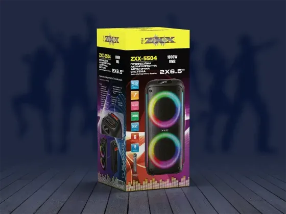 Акустична переносна колонка ZXX-5504 1000Вт 2x6,5" 240х235х545мм TWS/FM/USB/TF/BT/LED/REC/MIC Київ