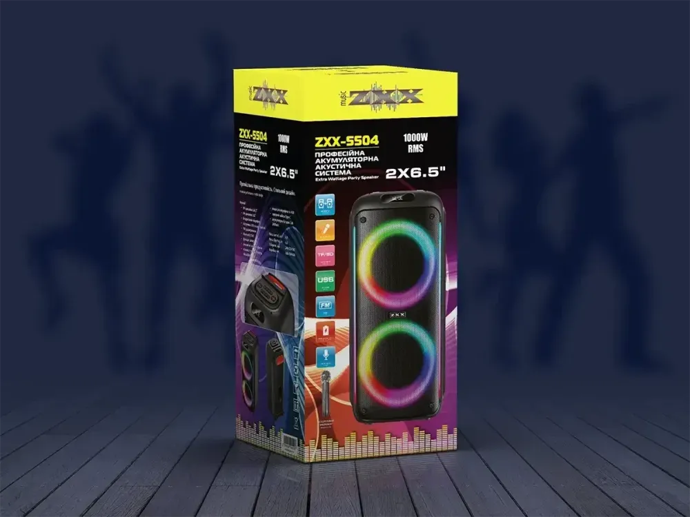 Акустична переносна колонка ZXX-5504 1000Вт 2x6,5" 240х235х545мм TWS/FM/USB/TF/BT/LED/REC/MIC Одеса - фото 3