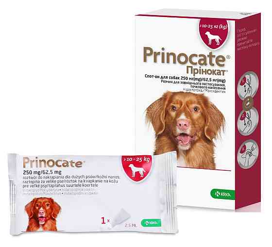 Крапли Принокат (Prinocate) для собак от внешних и внутренних паразитов 10 - 25 кг (1 пипетка 2,5 мл) KRKA срок до 12.25 Винница
