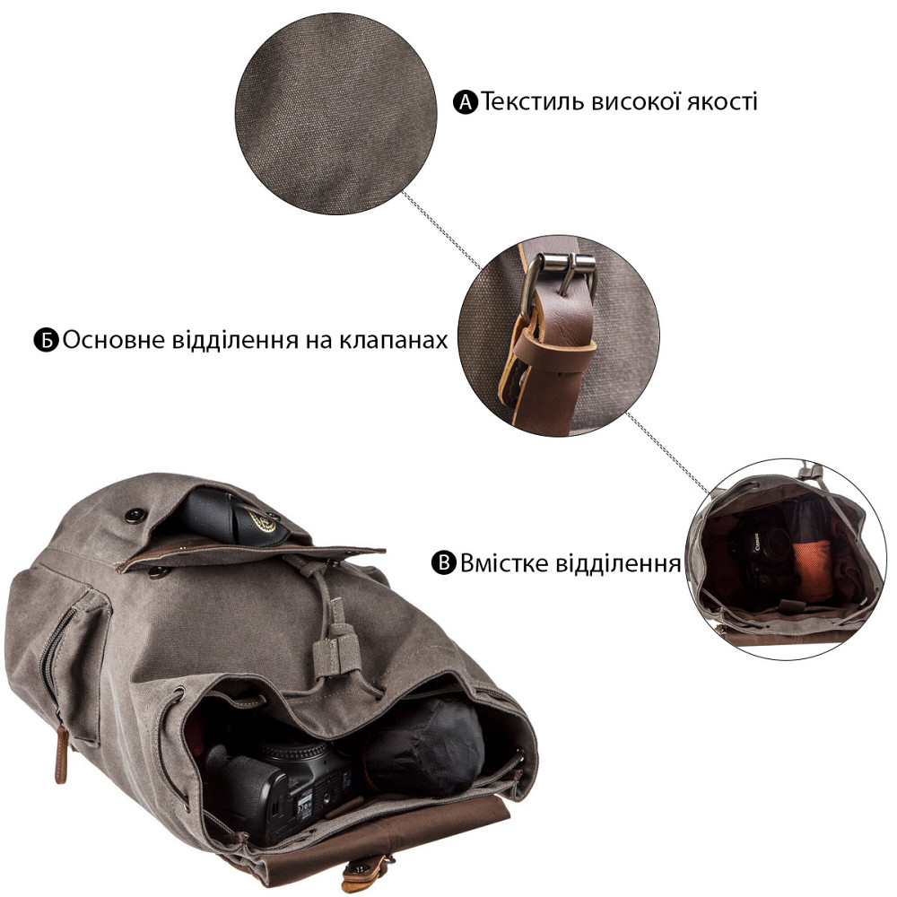 Рюкзак текстильный походный Vintage 20133 Серый Киев - изображение 4