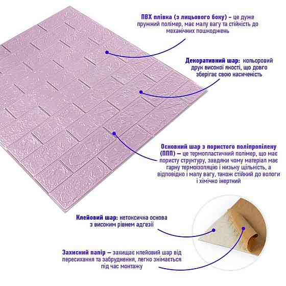 3D панель самоклеюча 700х770х3мм цегла Світло - фіолетова (015-3) SW-00000574 Дніпро