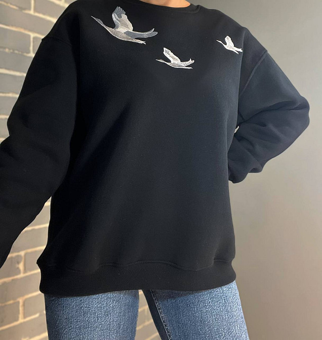 Світшот жіночий Pepper&mint 24-18 вишивка птахи оверсайз утепленний чорний, чорний, M Київ - фото 16