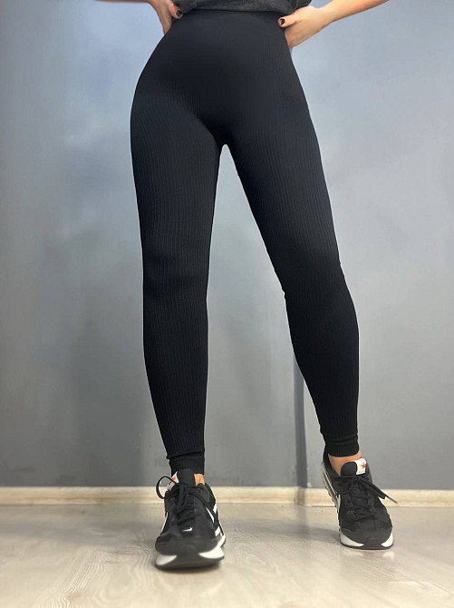 Лосины женские Kenalin 0923 рубчик широкий пояс эффект пуш-ап one size черные, черный, one size Киев - изображение 1