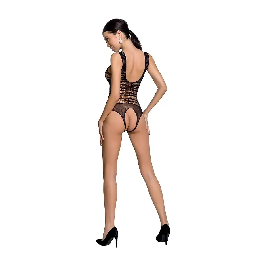 Бодістокінг з доступом Passion BS086 black, вертикальна сітка, виріз на спинці Львів - фото 4