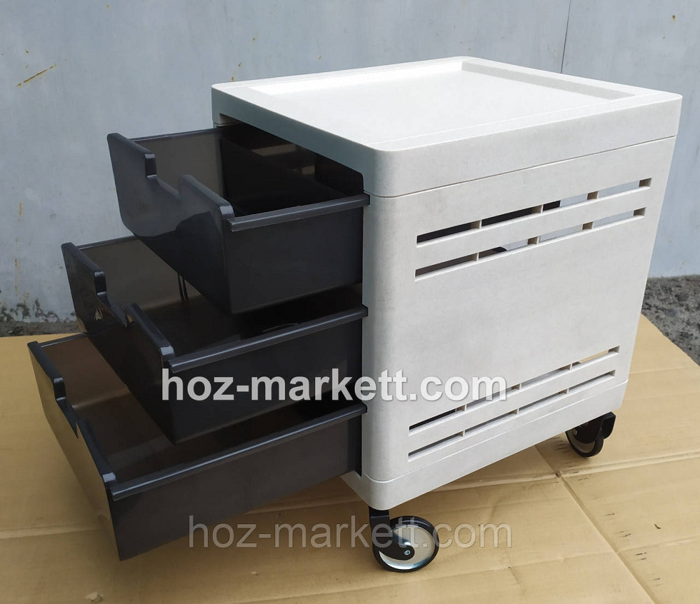 Комод пластиковый тумбочка на 3 ящика на колесах беж с коричневым Харьков - изображение 4