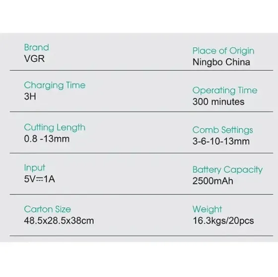 Професійна машинка для стрижки волосся VGR V-685 з LED дисплеєм, 8 насадок та акумулятором Одеса