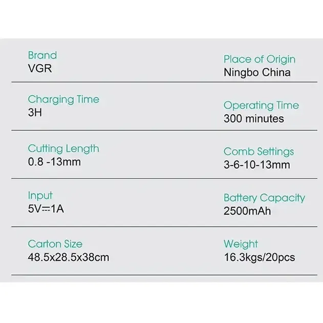 Професійна машинка для стрижки волосся VGR V-685 з LED дисплеєм, 8 насадок та акумулятором Одеса - фото 2