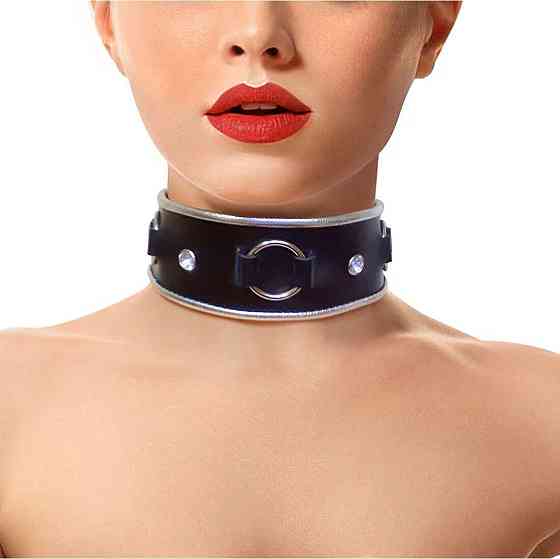 Ошейник из натуральной кожи со стразами и кольцом Art of Sex - Collar Ring Sex Aura Київ
