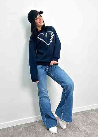 Утеплений світшот з принтом "Heart" оптом | Норма і батал Темно-синій, 50-52 Київ