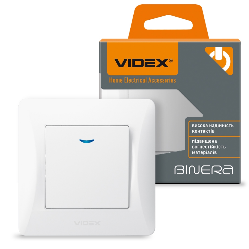 BINERA білий Вимикач внутрішній 1кл з підсвічуванням Videx Житомир - фото 3