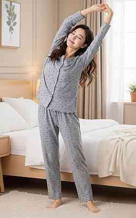 Жіноча затишна трикотажна піжама подвійна з принтом Сірий 2, 48 Одеса