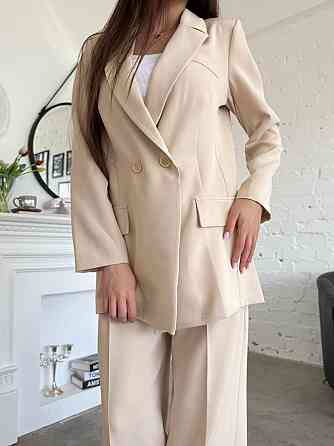 Женский классический брючный костюм двойка: пиджак и брюки креп-костюмка Беж, 46/48 Одесса
