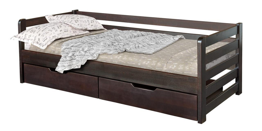 Кровать-тапчан Тони с ламелями Бук в цвете Орех Львов - изображение 1