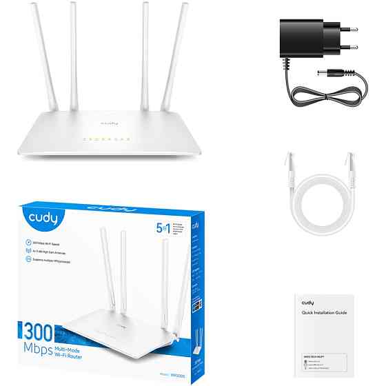 Маршрутизатор Cudy WR300S, Wi-Fi, 802.11b/g/n, 300Mbps 2.4GHz, 5×10/100Mbps, 4×5dBi an, WiFi, IPv6 Вінниця
