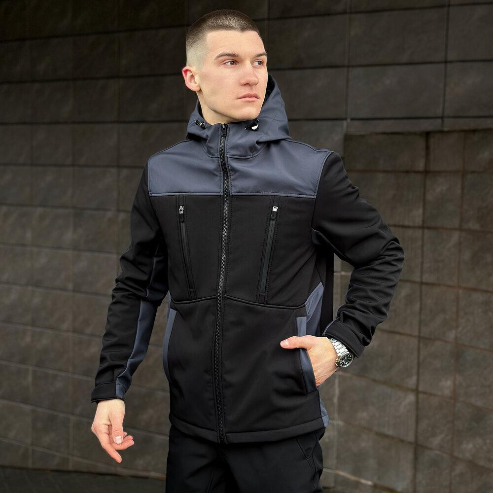 Чорно-сіра демісезонна чоловіча куртка XL з капюшоном Pobedov Setup Київ - фото 8