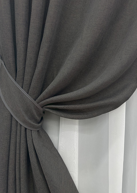 Комплект готовых штор VR-Textil Лен Лен Лен Мешковина № 1140ш Графитовый 100х270 см 2 шт (31-457) Киев - изображение 5