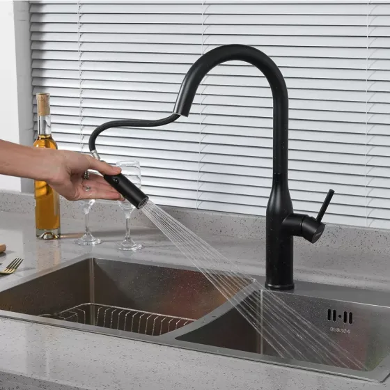 Змішувач з висувним виливом для кухні GAPPO G4398-46, 2 режими, чорний Київ