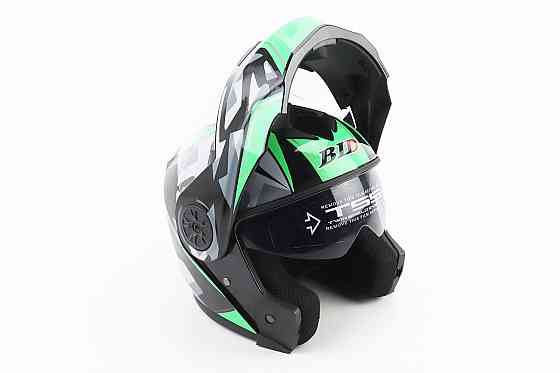 Шолом модуляр, закритий з відкидним підборіддям+відкидні окуляри BLD-159 L (59-60см), ЧОРНО-ЗЕЛЕНИЙ Киев