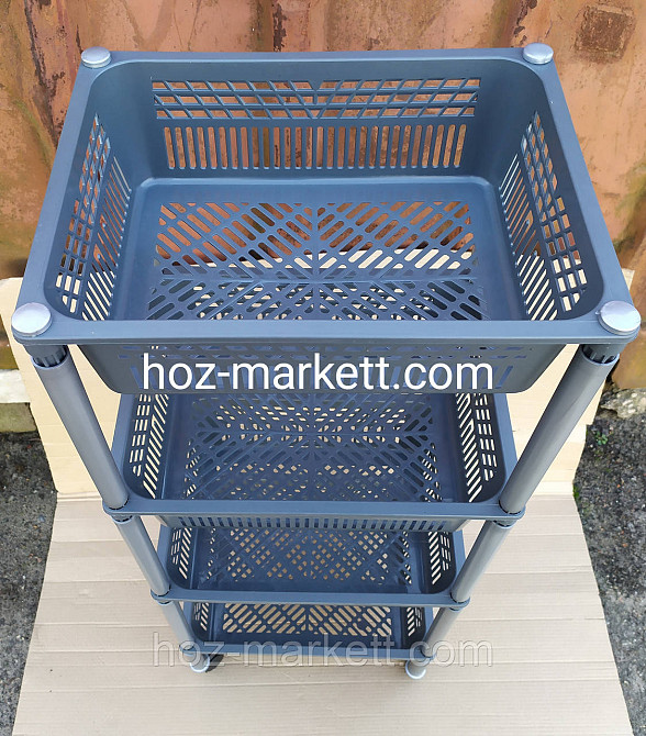 Полочка на колесиках пластиковая для ванны и кухни  4 яруса. Полка серая Харьков - изображение 5