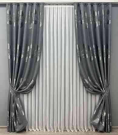 Комплект готових штор VR-Textil Льон Рогожка № 1692ш Сірий 150х270 см 2 шт (33-0586) Київ