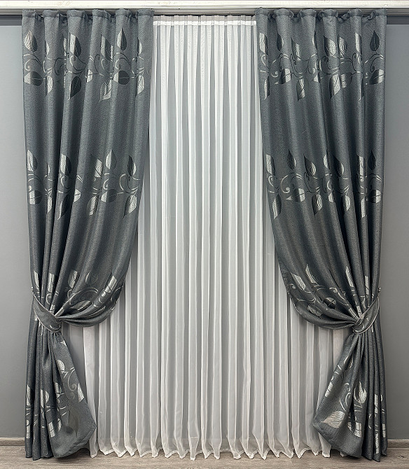 Комплект готових штор VR-Textil Льон Рогожка № 1692ш Сірий 150х270 см 2 шт (33-0586) Київ - фото 2