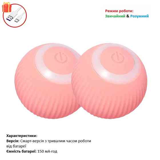 Розумна іграшка для тварин – інтерактивний м’яч, автоматичне котіння та зарядка Type-C (рожевий) Николаев