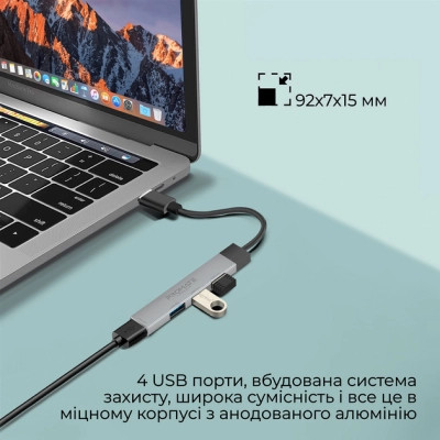 Концентратор Promate USB-C 4-in-1 порти Promate litehub-4.grey (litehub-4.grey) Вінниця - фото 2