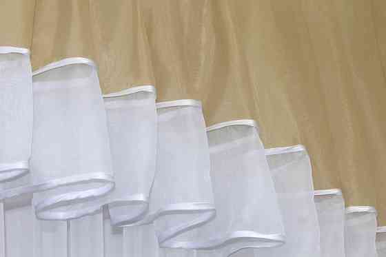 Кухонний комплект VR-Textil № 062к шторка з ламбрекеном темно-бежевий з білим 150х170 см (50-795) Київ