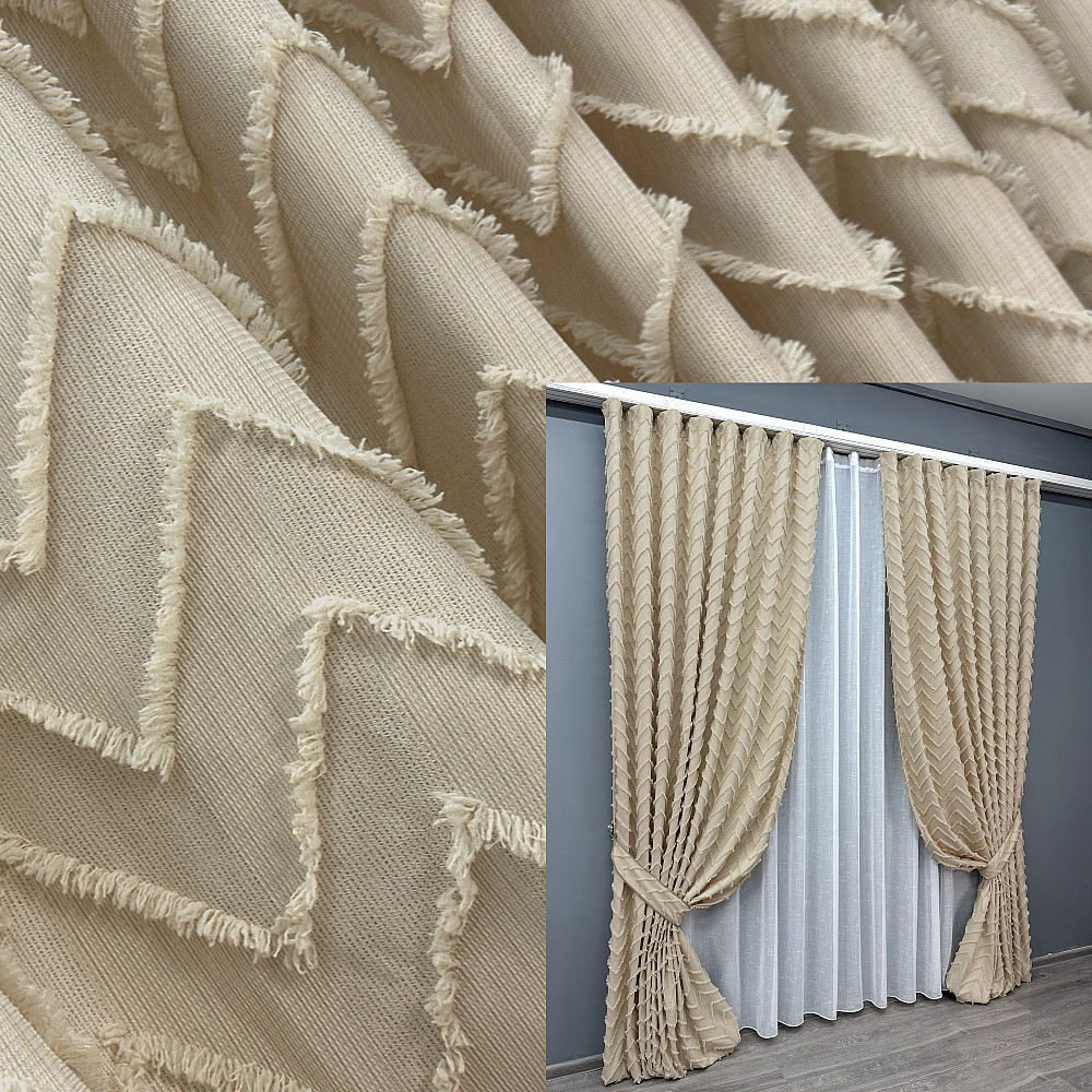 Комплект штор VR-Textil Лен Букле № 1807ш Кремовый 150х295 см 2 шт (33-0783) Киев - изображение 1