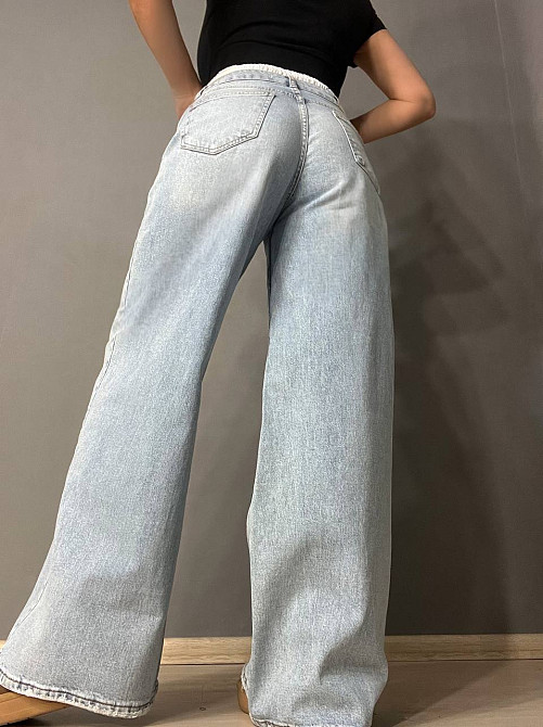 Джинсы женские I8 162-24 PALAZZO BOXER белая резинка на талии широкие клеш от бедра, голубой, 28, 28 Одесса - изображение 8