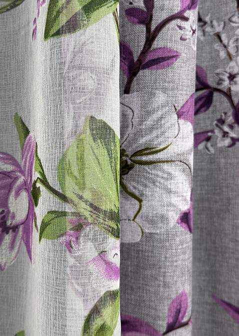 Комплект штор VR-Textil Льон Прованс 100х265 2шт і Тюль 300х265 1820ш-1802т Сірий з фіолетовим і білим 71-109/1 Київ - фото 5