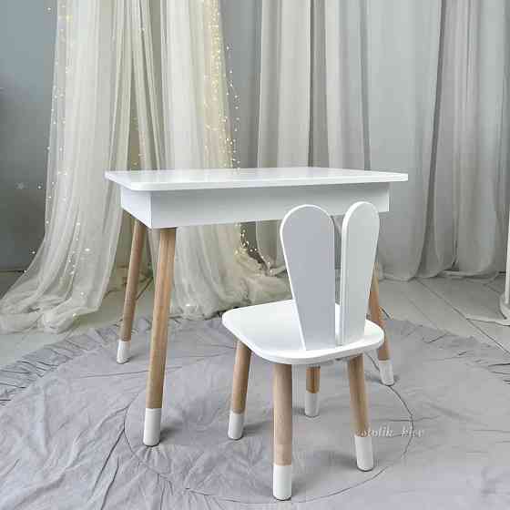 Детский столик и стульчик зайчик белый. Столик с нишей для карандашей и разукрашек Киев