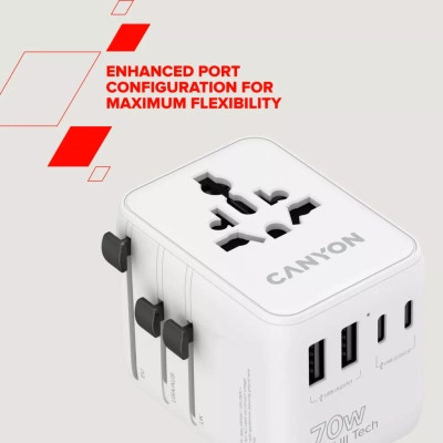 Зарядний пристрій Canyon OnTour 70 3xUSB-C + 2xUSB-A EU/UK/US/AUS 70W White (CNS-TA70W1006W) Вінниця - фото 10