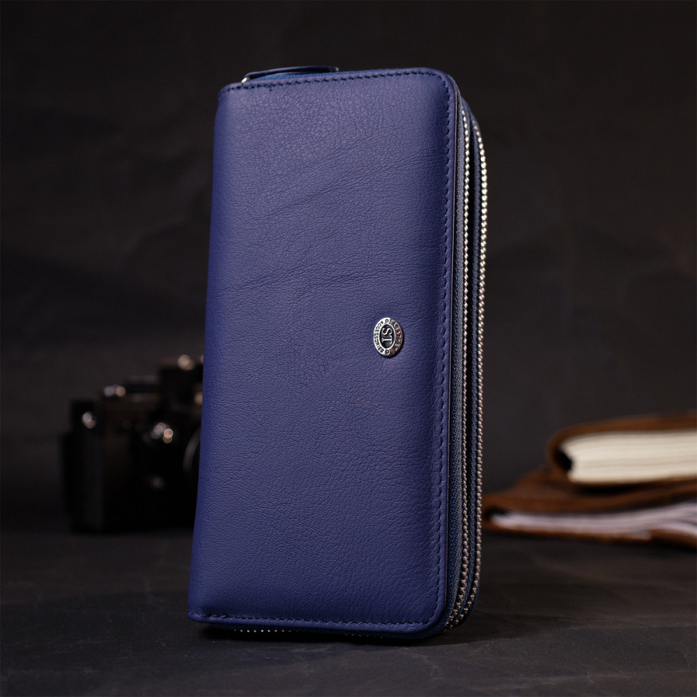 Жіночий гаманець клатч з натуральної шкіри для карток та купюр ST Leather 19431 Синій Київ - фото 18